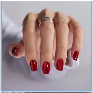 BTArtbox Red Cat Eye Press On Nails- Short